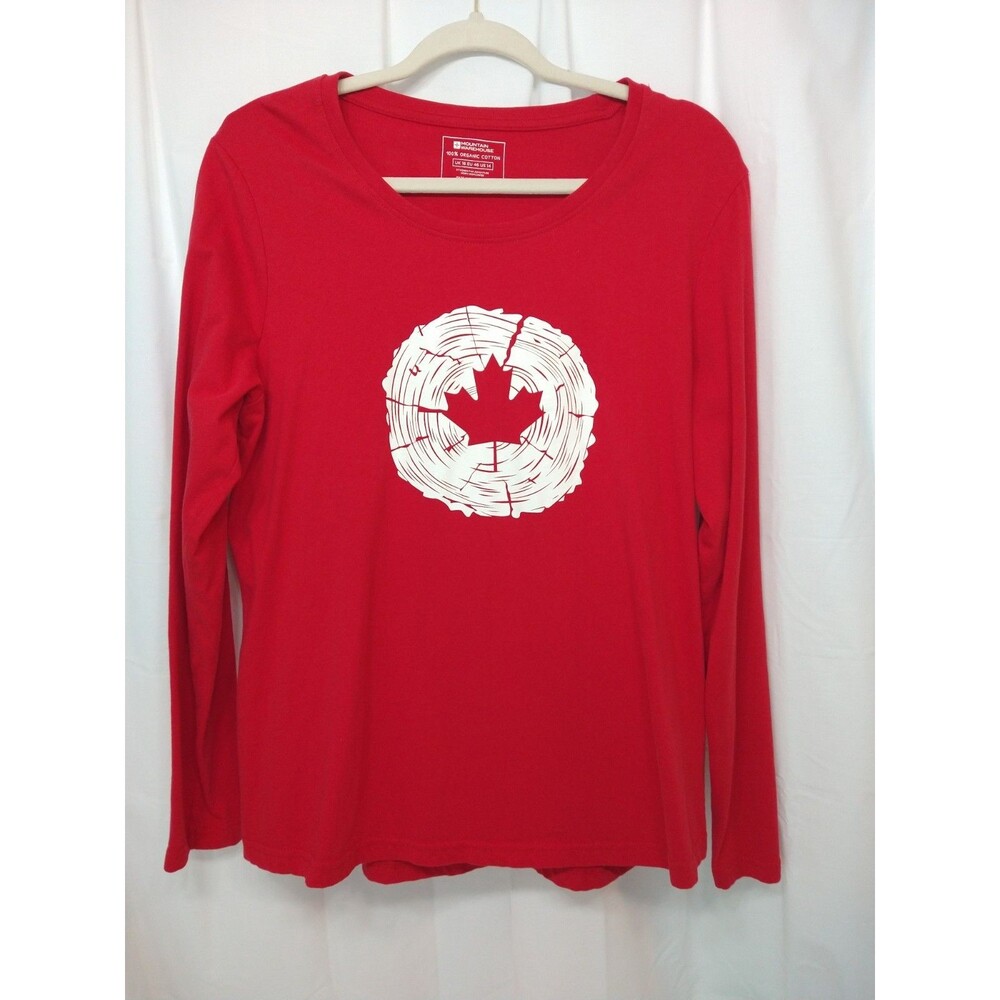 Mountain Warehouse Sz 14 Red Maple Leaf Long Sleeve T-Shirt 100% Organic Cotton